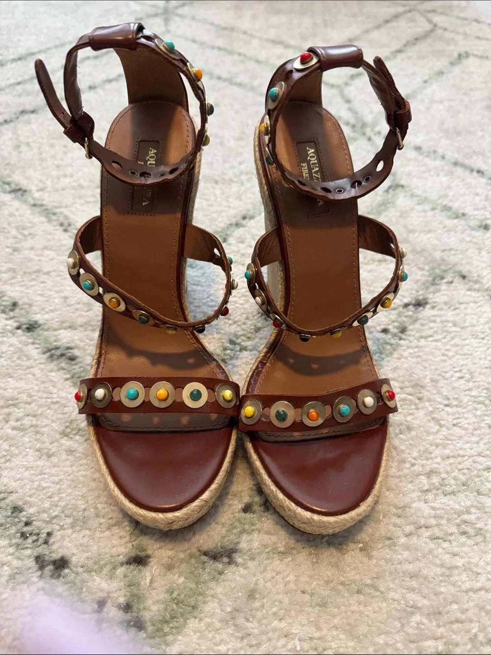 NWOB - Aquazzura Byzantine Wedge Heel Sandals in Brown / Multi size 40